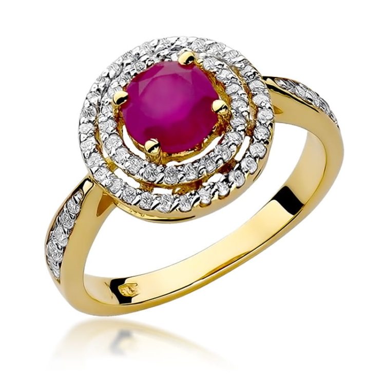 Pierścionek zaręczynowy z żółtego złota z rubinem i diamentami 0,38ct Fire Of Love