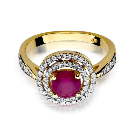 Przejdź do produktu Pierścionek zaręczynowy z żółtego złota z rubinem i diamentami 0,38ct Fire Of Love