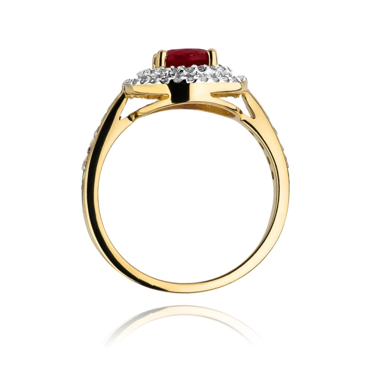 Pierścionek zaręczynowy z żółtego złota z rubinem i diamentami 0,38ct Fire Of Love
