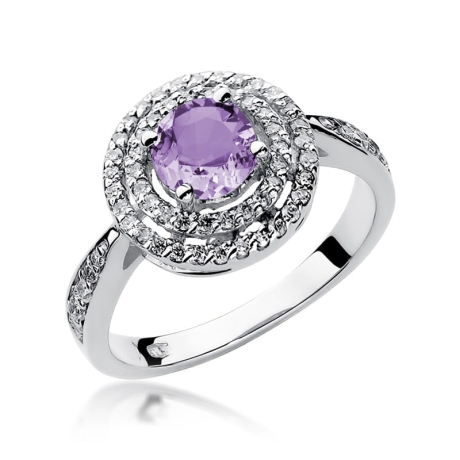 Przejdź do produktu Pierścionek zaręczynowy z białego złota z ametystem i diamentami 0,38ct Fire Of Love 