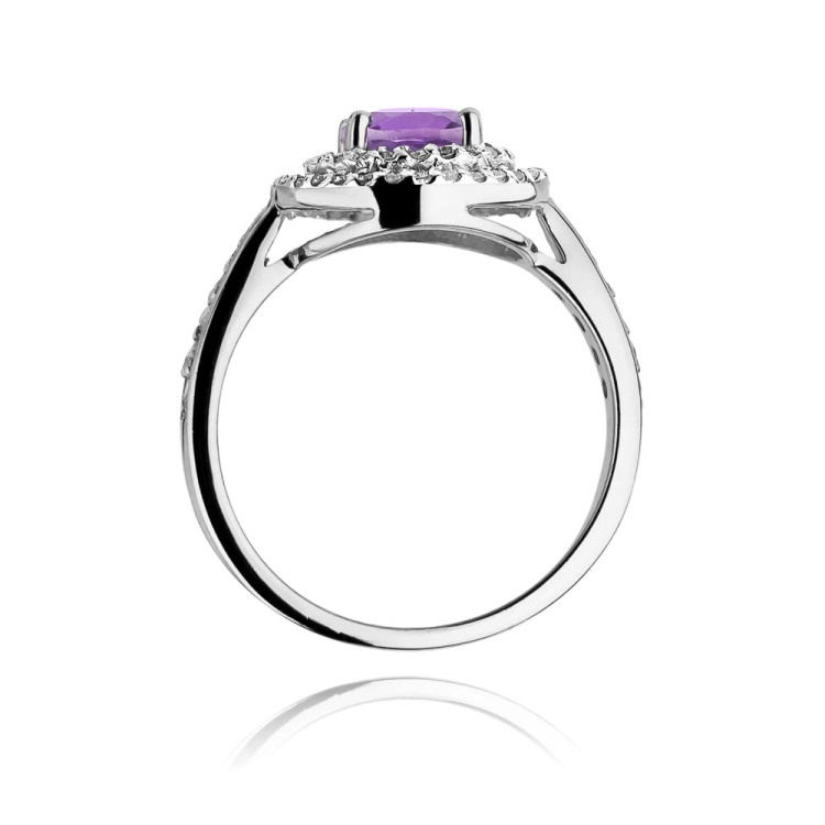 Pierścionek zaręczynowy z białego złota z ametystem i diamentami 0,38ct Fire Of Love