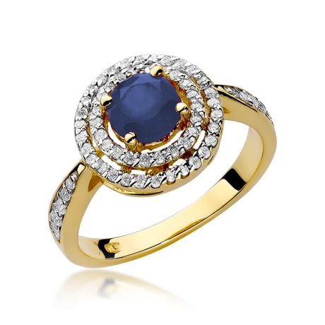 Przejdź do produktu Pierścionek zaręczynowy z żółtego złota z szafirem i diamentami 0,38ct Fire Of Love 