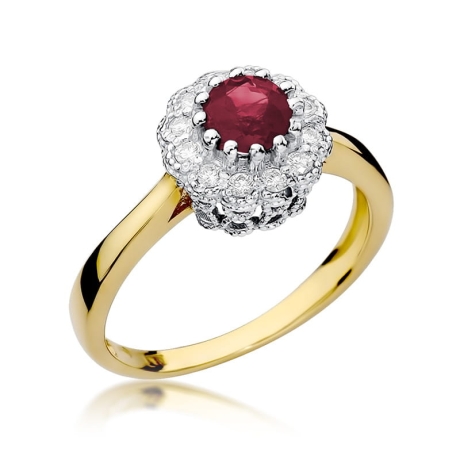 Przejdź do produktu Pierścionek zaręczynowy z żółtego złota z rubinem i diamentami 0,17ct Fire Of Love