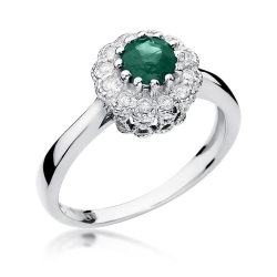 Pierścionek zaręczynowy z białego złota z szmaragdem i diamentami 0,17ct Fire Of Love