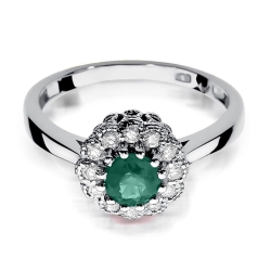 Pierścionek zaręczynowy z białego złota z szmaragdem i diamentami 0,17ct Fire Of Love