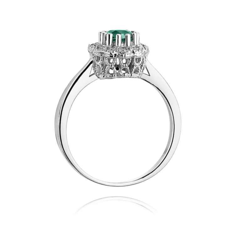 Pierścionek zaręczynowy z białego złota z szmaragdem i diamentami 0,17ct Fire Of Love