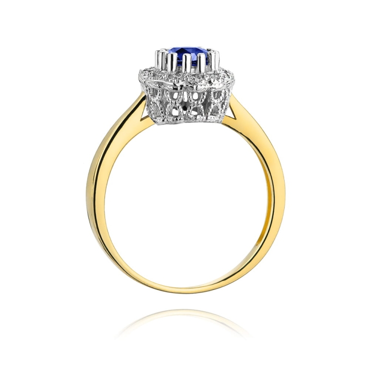 Pierścionek zaręczynowy z żółtego złota z tanzanitem i diamentami 0,17ct Fire Of Love