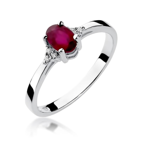 Przejdź do produktu Pierścionek zaręczynowy z białego złota z rubinem i diamentami 0,05ct Fire Of Love