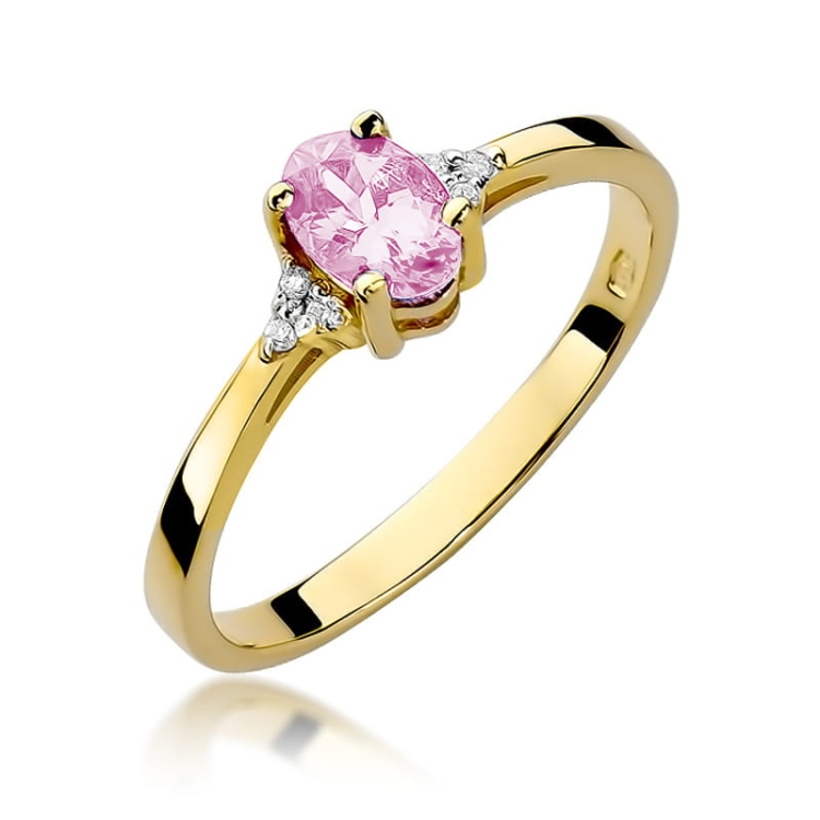 Pierścionek zaręczynowy z żółtego złota z różowym topazem i diamentami 0,05ct Fire Of Love