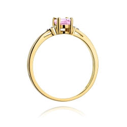 Pierścionek zaręczynowy z żółtego złota z różowym topazem i diamentami 0,05ct Fire Of Love