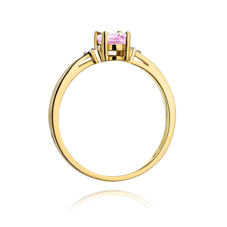 Pierścionek zaręczynowy z żółtego złota z różowym topazem i diamentami 0,05ct Fire Of Love