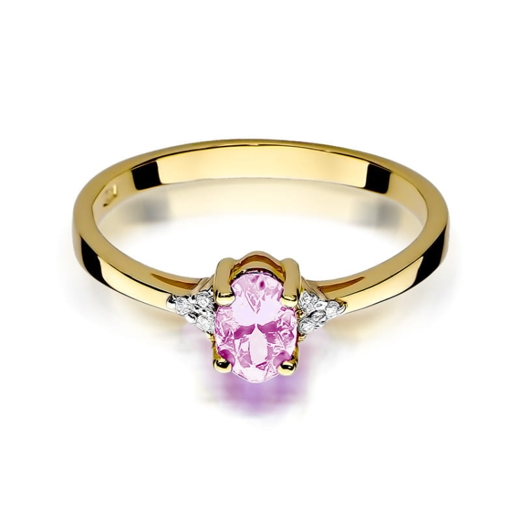 Pierścionek zaręczynowy z żółtego złota z różowym topazem i diamentami 0,05ct Fire Of Love