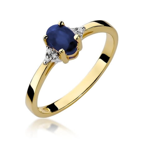 Przejdź do produktu Pierścionek zaręczynowy z żółtego złota z szafirem i diamentami 0,05ct Fire Of Love 
