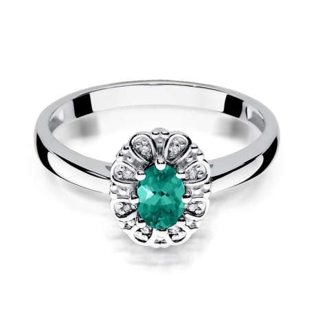 Przejdź do produktu Pierścionek zaręczynowy z białego złota z szmaragdem i diamentami 0,19ct Fire Of Love