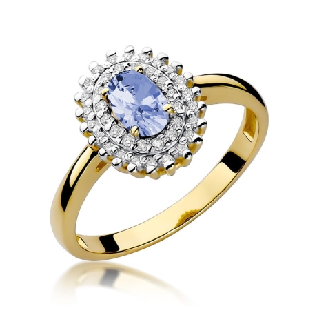Przejdź do produktu Pierścionek zaręczynowy z żółtego złota z tanzanitem i diamentami 0,19ct Fire Of Love 
