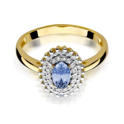 Pierścionek zaręczynowy z żółtego złota z tanzanitem i diamentami 0,19ct Fire Of Love