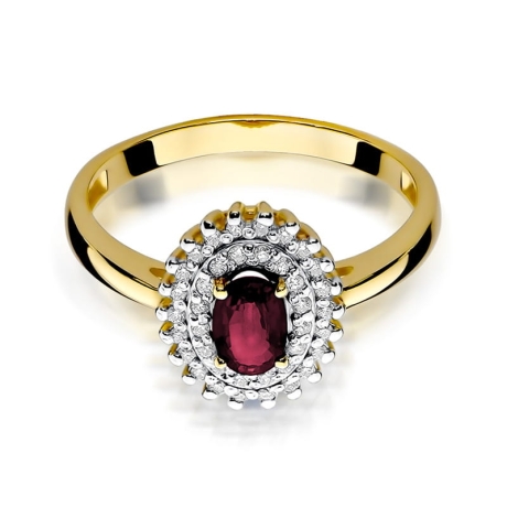 Przejdź do produktu Pierścionek zaręczynowy z żółtego złota z rubinem i diamentami 0,19ct Fire Of Love