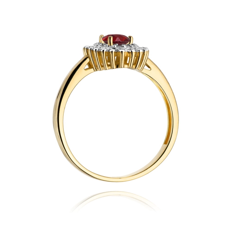 Pierścionek zaręczynowy z żółtego złota z rubinem i diamentami 0,19ct Fire Of Love