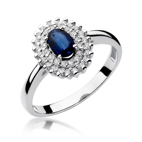 Przejdź do produktu Pierścionek zaręczynowy z białego złota z szafirem i diamentami 0,19ct Fire Of Love 