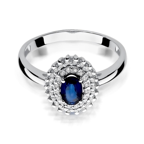 Przejdź do produktu Pierścionek zaręczynowy z białego złota z szafirem i diamentami 0,19ct Fire Of Love 