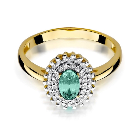 Przejdź do produktu Pierścionek zaręczynowy z żółtego złota z szmaragdem i diamentami 0,19ct Fire Of Love 