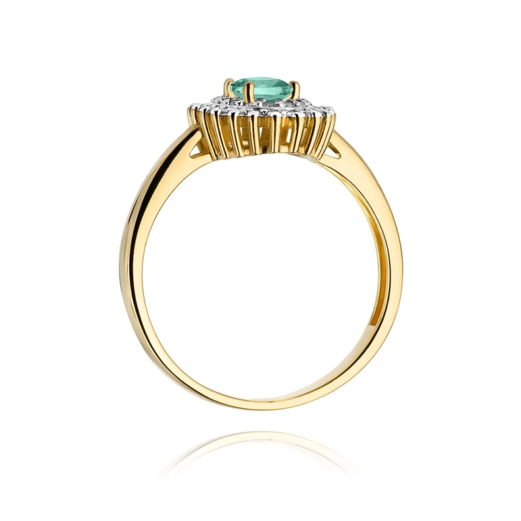 Pierścionek zaręczynowy z żółtego złota z szmaragdem i diamentami 0,19ct Fire Of Love