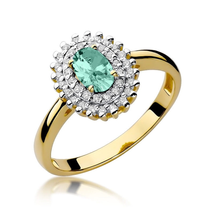Pierścionek zaręczynowy z żółtego złota z szmaragdem i diamentami 0,19ct Fire Of Love
