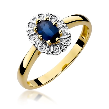 Przejdź do produktu Pierścionek zaręczynowy z żółtego złota z szafirem i diamentami 0,07ct Fire Of Love