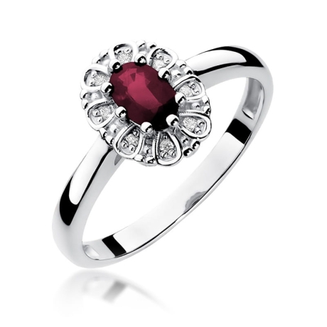 Przejdź do produktu Pierścionek zaręczynowy z białego złota z rubinem i diamentami 0,07ct Fire Of Love 