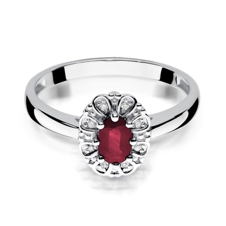 Przejdź do produktu Pierścionek zaręczynowy z białego złota z rubinem i diamentami 0,07ct Fire Of Love 