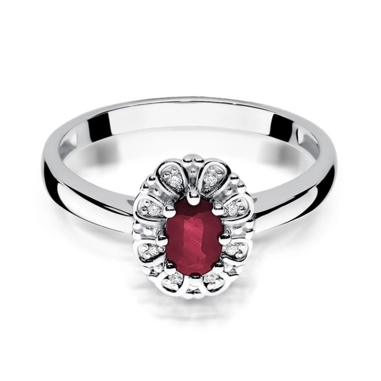Pierścionek zaręczynowy z białego złota z rubinem i diamentami 0,07ct Fire Of Love