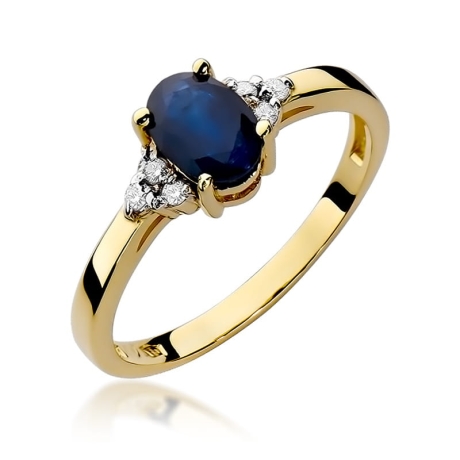 Przejdź do produktu Pierścionek zaręczynowy z żółtego złota z szafirem i diamentami 0,05ct Fire Of Love