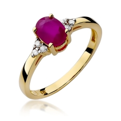 Pierścionek zaręczynowy z żółtego złota z rubinem i diamentami 0,05ct Fire Of Love