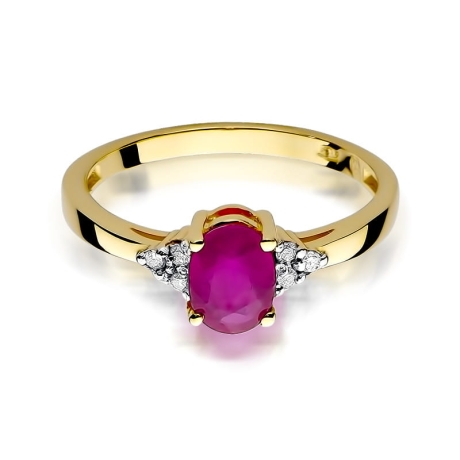 Przejdź do produktu Pierścionek zaręczynowy z żółtego złota z rubinem i diamentami 0,05ct Fire Of Love