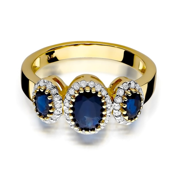 Pierścionek zaręczynowy z żółtego złota z szafirami i brylantami 0,24ct Fire Of Love