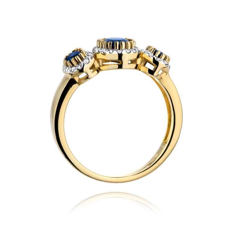 Pierścionek zaręczynowy z żółtego złota z szafirami i brylantami 0,24ct Fire Of Love