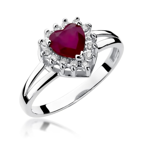 Przejdź do produktu Pierścionek zaręczynowy z białego złota z rubinem i diamentami 0,12ct Fire Of Love