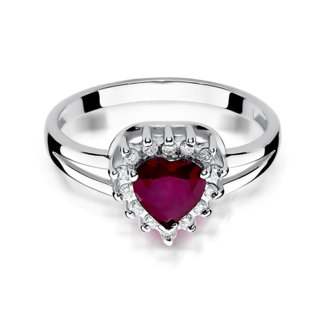 Przejdź do produktu Pierścionek zaręczynowy z białego złota z rubinem i diamentami 0,12ct Fire Of Love