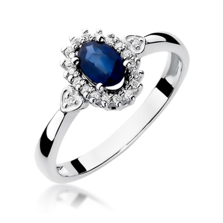 Przejdź do produktu Pierścionek zaręczynowy z białego złota z szafirem i diamentami 0,10ct Fire Of Love