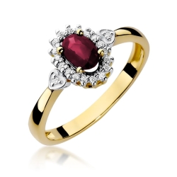 Pierścionek zaręczynowy z żółtego złota z rubinem i diamentami 0,10ct Fire Of Love