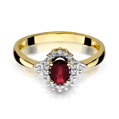Przejdź do produktu Pierścionek zaręczynowy z żółtego złota z rubinem i diamentami 0,10ct Fire Of Love 