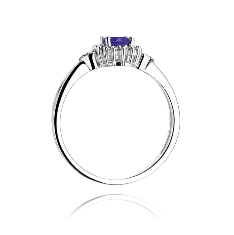 Pierścionek zaręczynowy z białego złota z tanzanitem i diamentami 0,10ct Fire Of Love