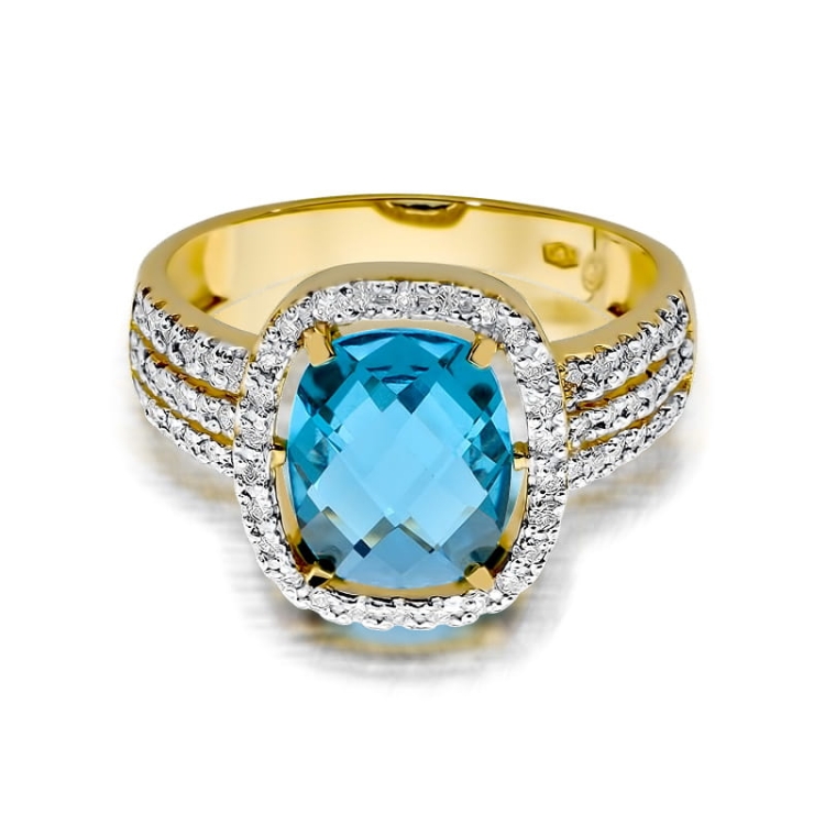 Pierścionek zaręczynowy z żółtego złota z topazem i diamentami 0,31ct Fire Of Love