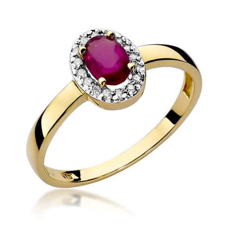 Przejdź do produktu Pierścionek zaręczynowy z żółtego złota z rubinem i diamentami 0,08ct Fire Of Love 