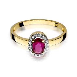 Pierścionek zaręczynowy z żółtego złota z rubinem i diamentami 0,08ct Fire Of Love