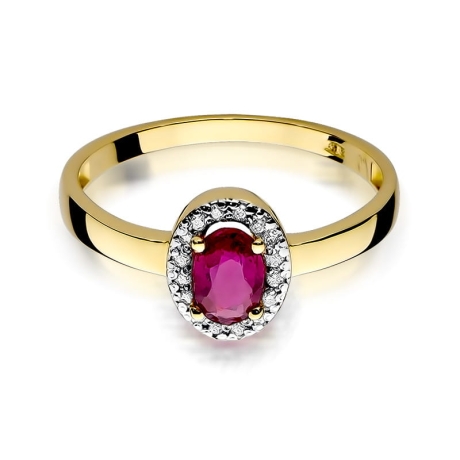 Przejdź do produktu Pierścionek zaręczynowy z żółtego złota z rubinem i diamentami 0,08ct Fire Of Love 