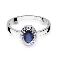 Pierścionek zaręczynowy z białego złota z szafirem i diamentami 0,08ct Fire Of Love