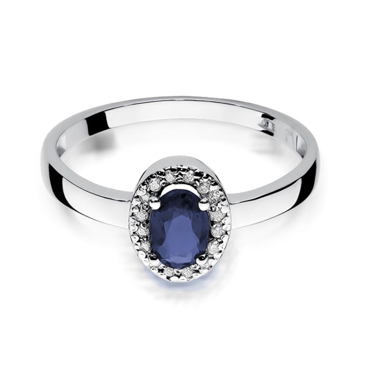 Pierścionek zaręczynowy z białego złota z szafirem i diamentami 0,08ct Fire Of Love
