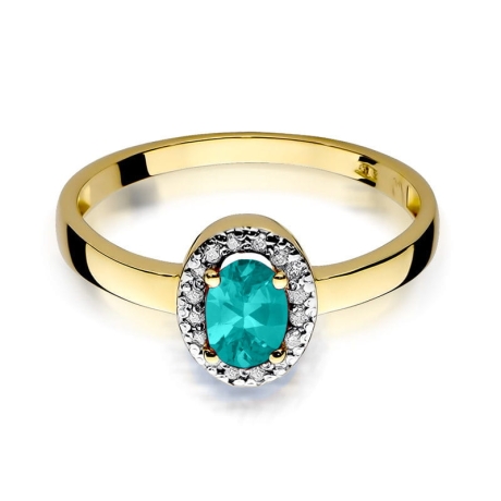 Przejdź do produktu Pierścionek zaręczynowy z żółtego złota z szmaragdem i diamentami 0,08ct Fire Of Love 