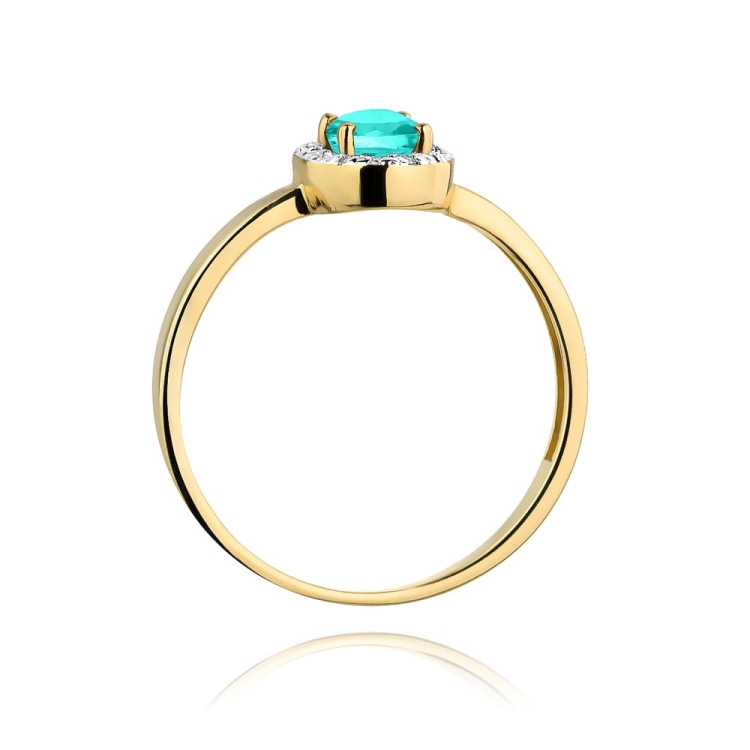 Pierścionek zaręczynowy z żółtego złota z szmaragdem i diamentami 0,08ct Fire Of Love